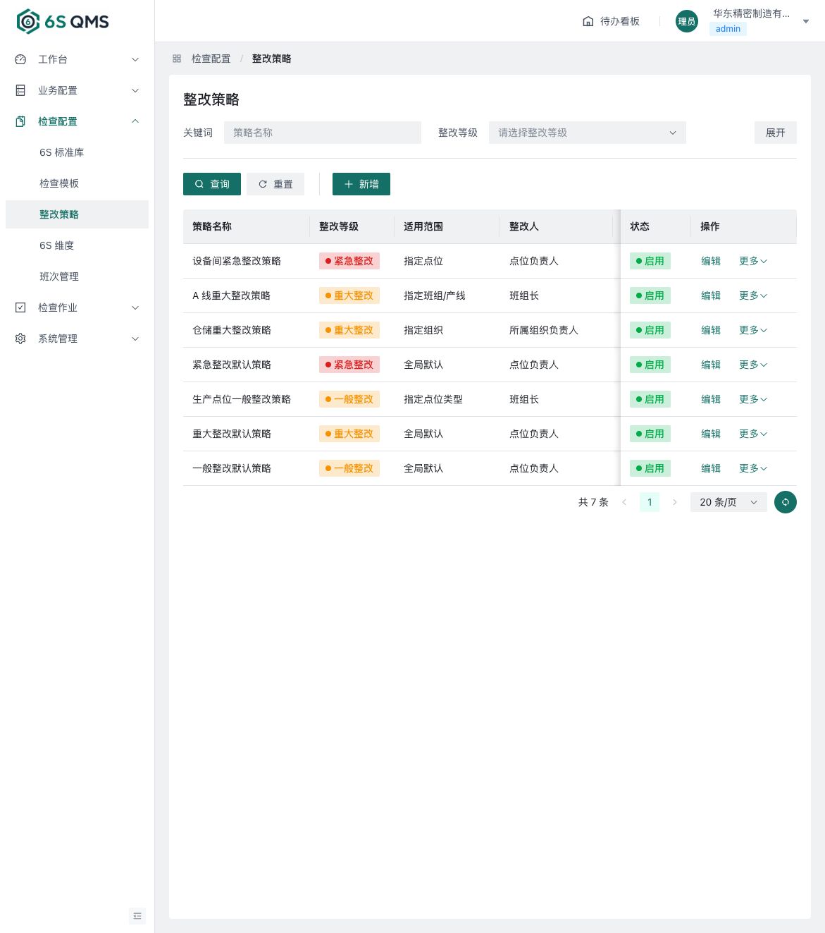 安全隐患整改配置真实界面